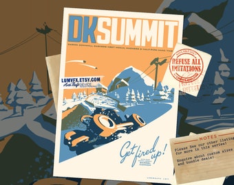 Impresión de póster con ilustraciones de estilo vintage de DK Summit inspiradas en Mario Kart