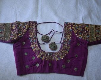 Kanchipuram pattu saree aari work blouse - wedding maggam work blouse - silk blouse for saree