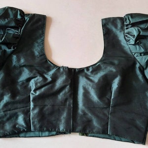 Bottle green silk cotton blouse for saree - choli with puff sleeves  - Madisar blouse.