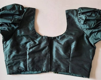Bottle green silk cotton blouse for saree - choli with puff sleeves  - Madisar blouse.