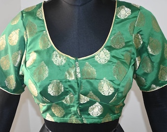 Green Saree Blouse: Readymade Choli Top