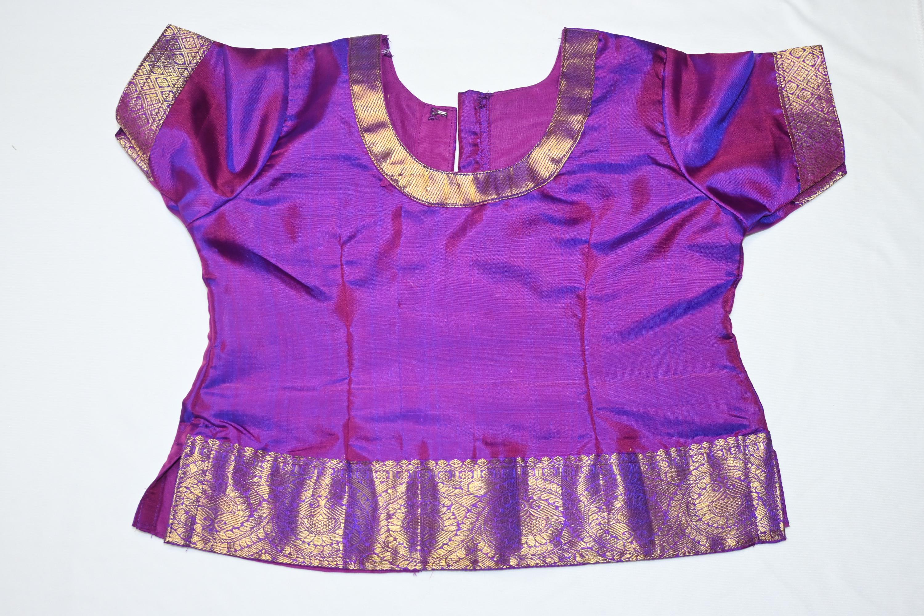 Purple Pattu Langa Blouse: Girls Lehenga Choli, Silk Cotton Top