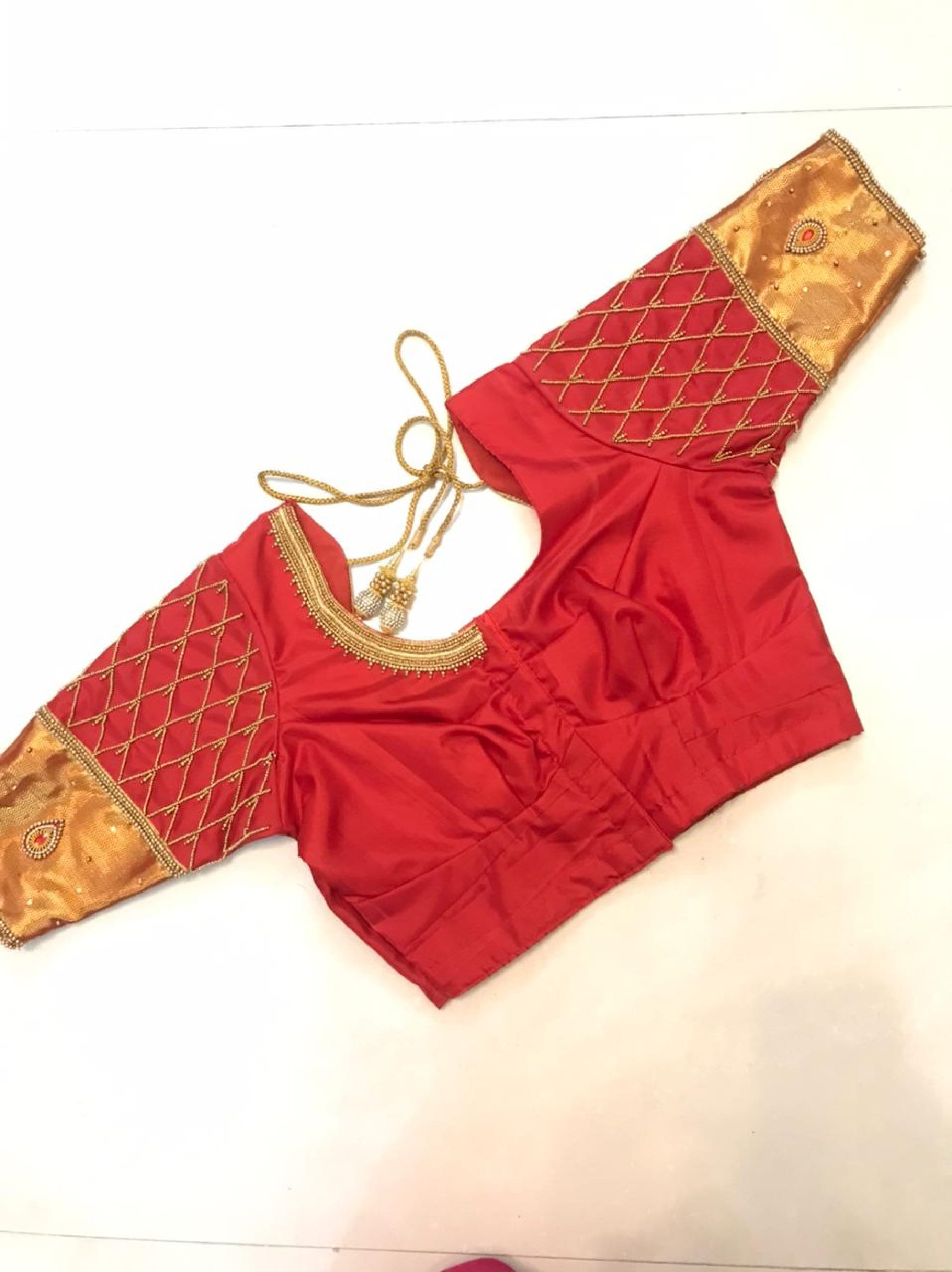 Red aari work blouse kanchipuram pattu saree blouse | Etsy