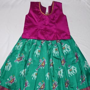 Girls' Pochampalli Ikat Silk Lehenga Choli: Indian Ethnic Party Wear image 4