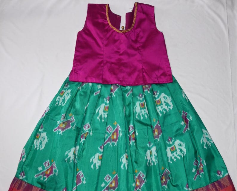 Girls' Pochampalli Ikat Silk Lehenga Choli: Indian Ethnic Party Wear image 4