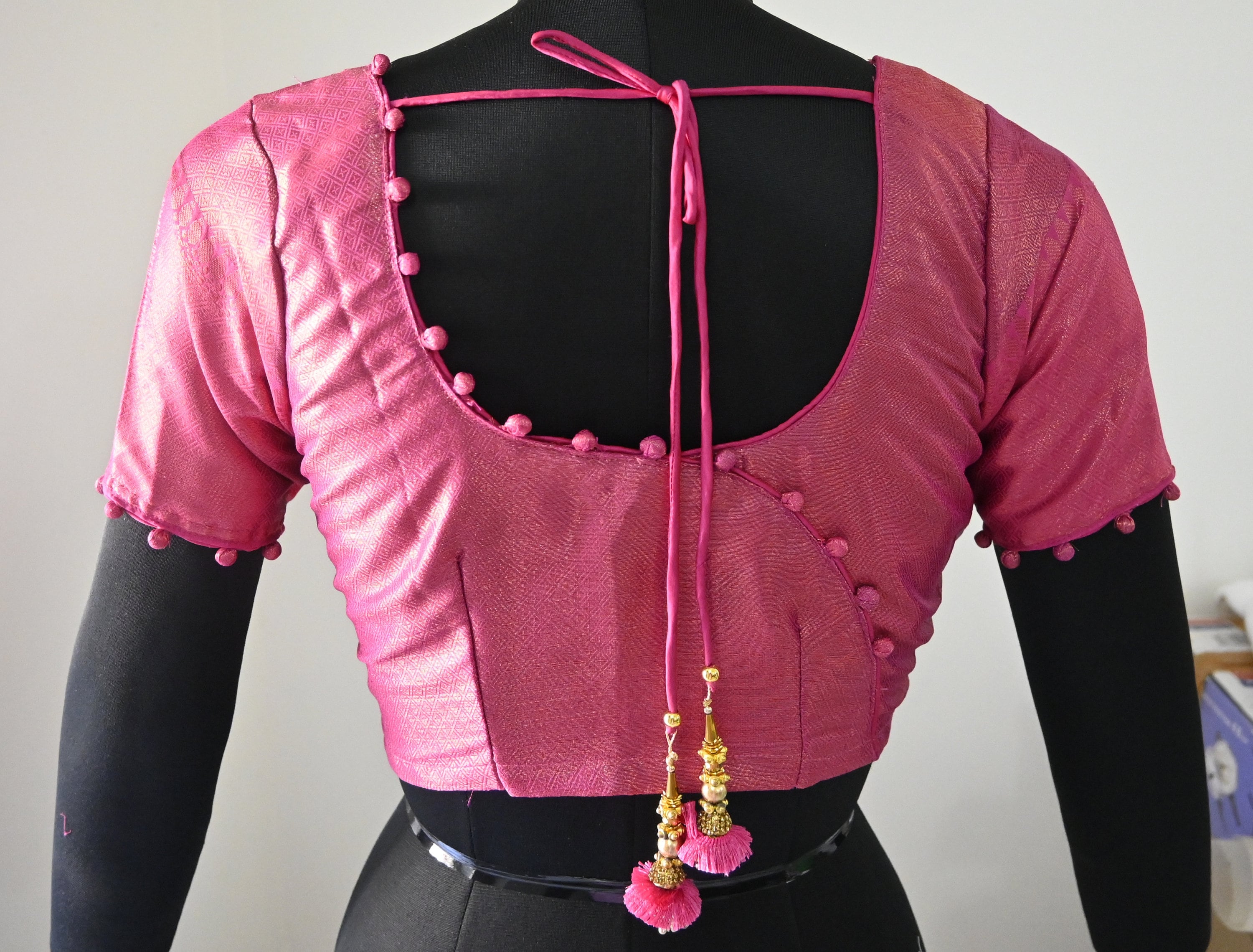 Pink Tissue Ready Made Blouse Designer Saree Blouse Half Saree Choli 
