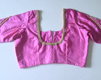 Baby Pink Aari Work Saree Blouse: Lehenga Bridal Top