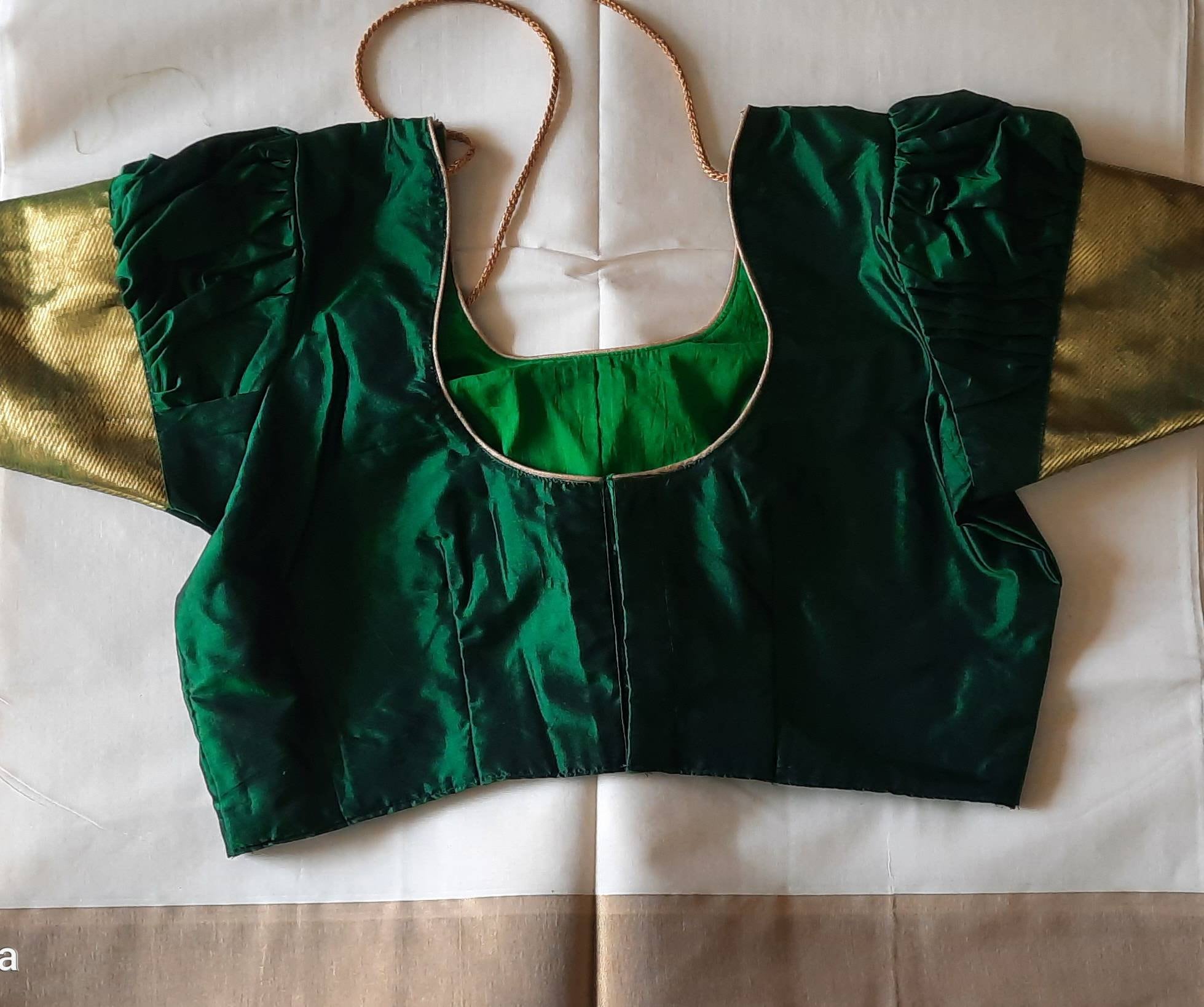 Kerala Cotton Saree with Kanchipuram Silk Blouse: Golden Kasavu Border
