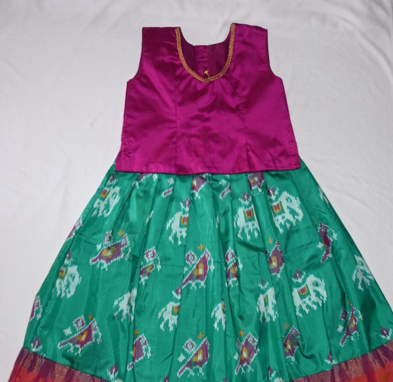 Girls' Pochampalli Ikat Silk Lehenga Choli: Indian Ethnic Party Wear image 5