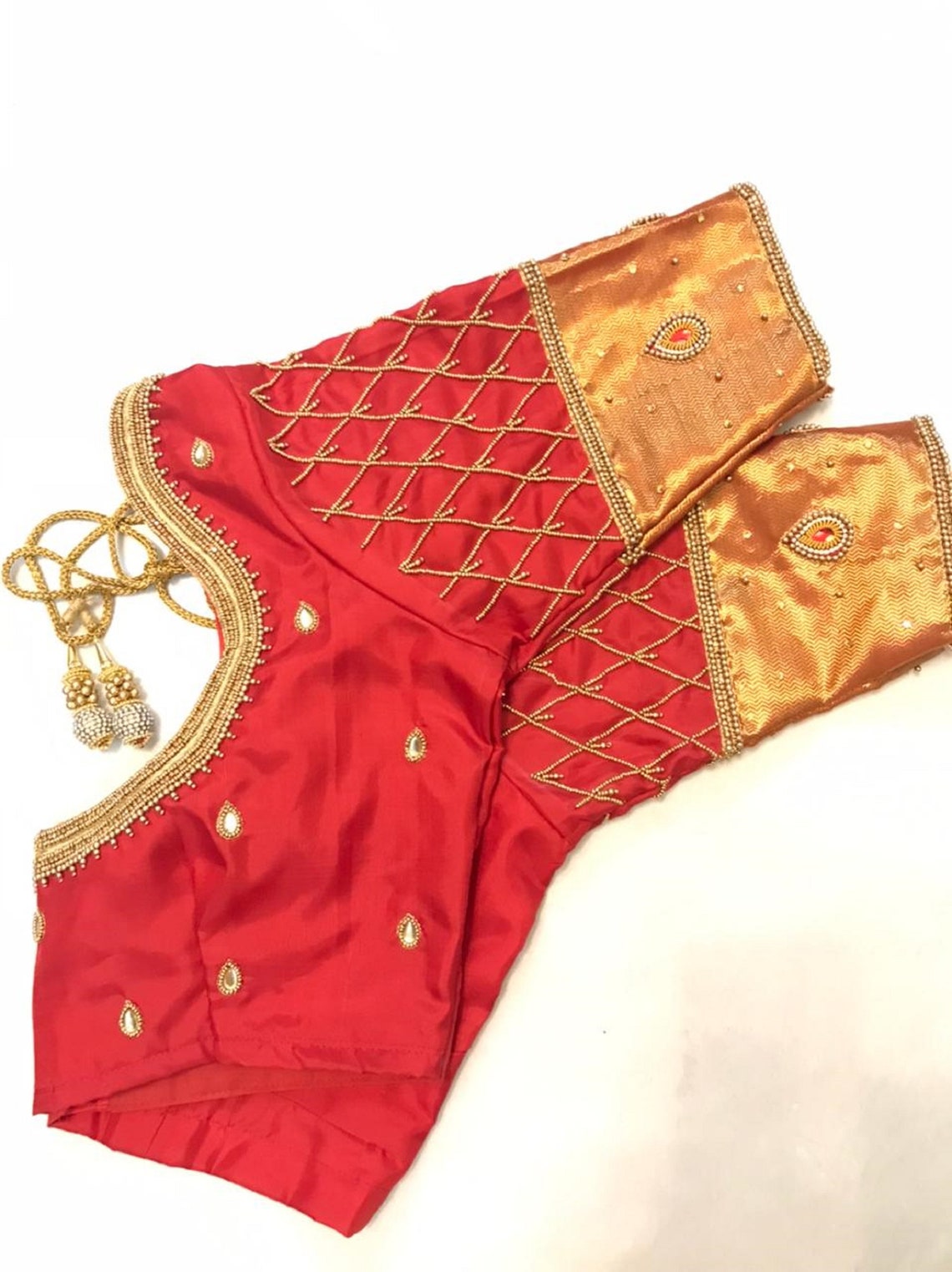 Red aari work blouse kanchipuram pattu saree blouse | Etsy