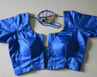 Blue Kanchipuram Pattu Saree Blouse: Golden Piping, Wedding Silk