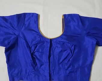 Ready made royal blue silk cotton blouse with golden piping - women's saree blouse .