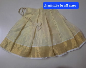 Belle jupe en tissu de coton de style Kerala mundu pour fille - Robe onam - Pavadai de style Kerala traditionnel