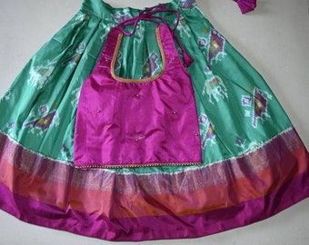 Indian traditional  pochampalli silk skirt and top for girl - party wear - pattu pavadai - lehanga and choli - ethnic wear