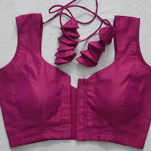 Magenta pink silk cotton readymade sleeveless padded sari blouse for all sizes
