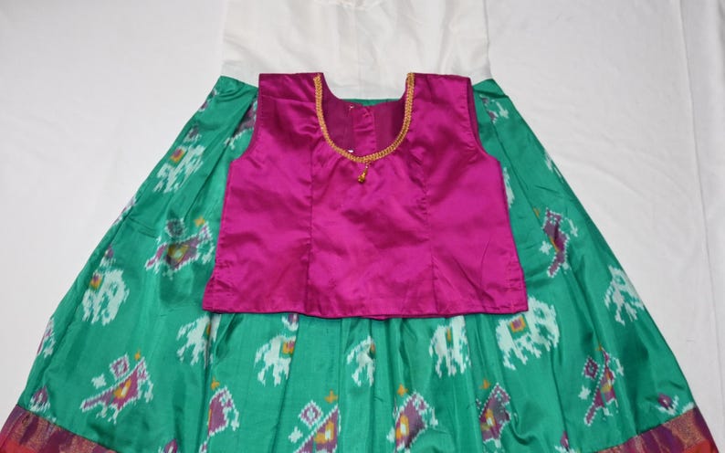 Girls' Pochampalli Ikat Silk Lehenga Choli: Indian Ethnic Party Wear image 6