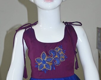 Purple & Blue Silk Frock: Infant Lehanga Choli Dress