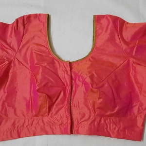 Ready made saree  blouse - Pink and yellow double shaded blouse silk cotton blouse with golden piping - Peach saree blouse .