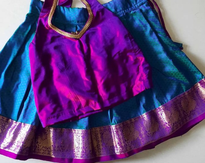 Blue and Purple Pattu Pavadai for Girls India Kanchipuram - Etsy