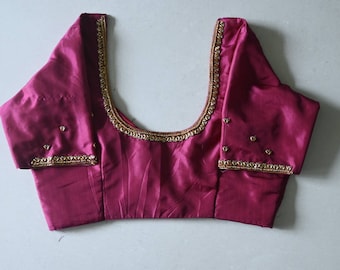 Beetroot Pink Kanchipuram Silk Blouse: Golden Aari Wedding Top