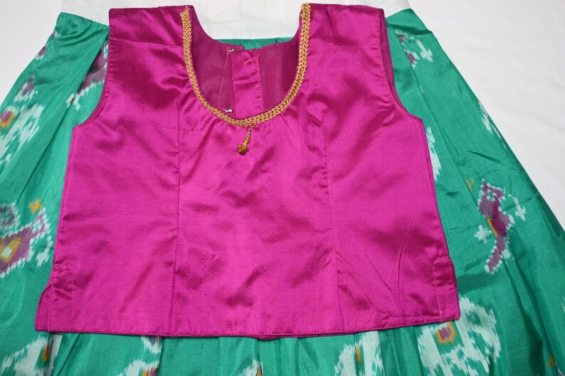 Girls' Pochampalli Ikat Silk Lehenga Choli: Indian Ethnic Party Wear image 7