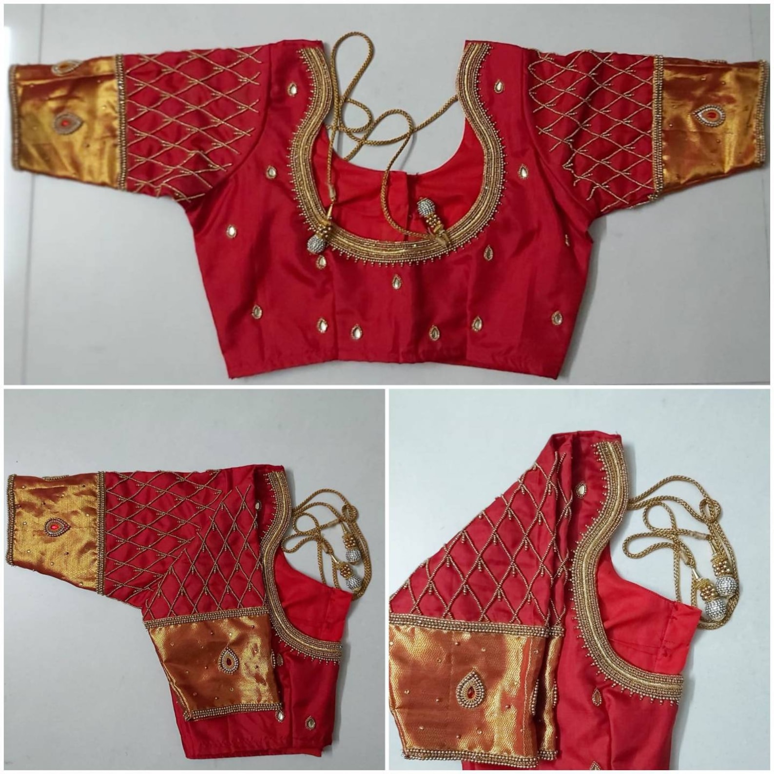 Red aari work blouse kanchipuram pattu saree blouse | Etsy