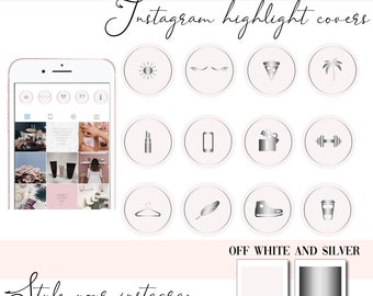 Instagram Story Highlight Icons  - Instagram Story Covers - off white and silver - Beauty - Highlights