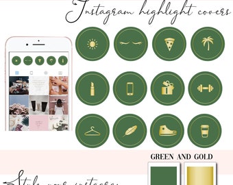 Instagram Story Highlight Icons  - Instagram Story Covers - Bottle green and gold - Beauty - Highlights