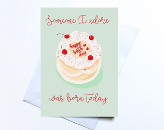 Happy Birthday, Best friend Birthday card, Cake, adore you, pretty pastel birthday card, for female, sister, girlfriend, cute cake card