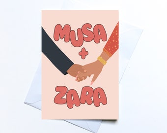 Happy couple, Mr and mrs, wedding card, desi, asian bride and groom greeting card