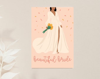 Beautiful Bride wedding dress, wedding day and engagement illustrated card