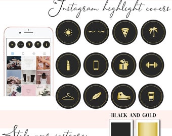 Instagram Story Highlight Icons  - Instagram Story Covers - Chic black and gold - Beauty - Highlights