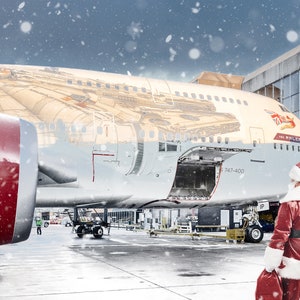 Tarjeta de felicitación navideña en blanco de Virgin Atlantic en la puerta 210, Boeing 747, aeropuerto de Manchester (unidad/paquete de 10), 7 x 5 pulgadas