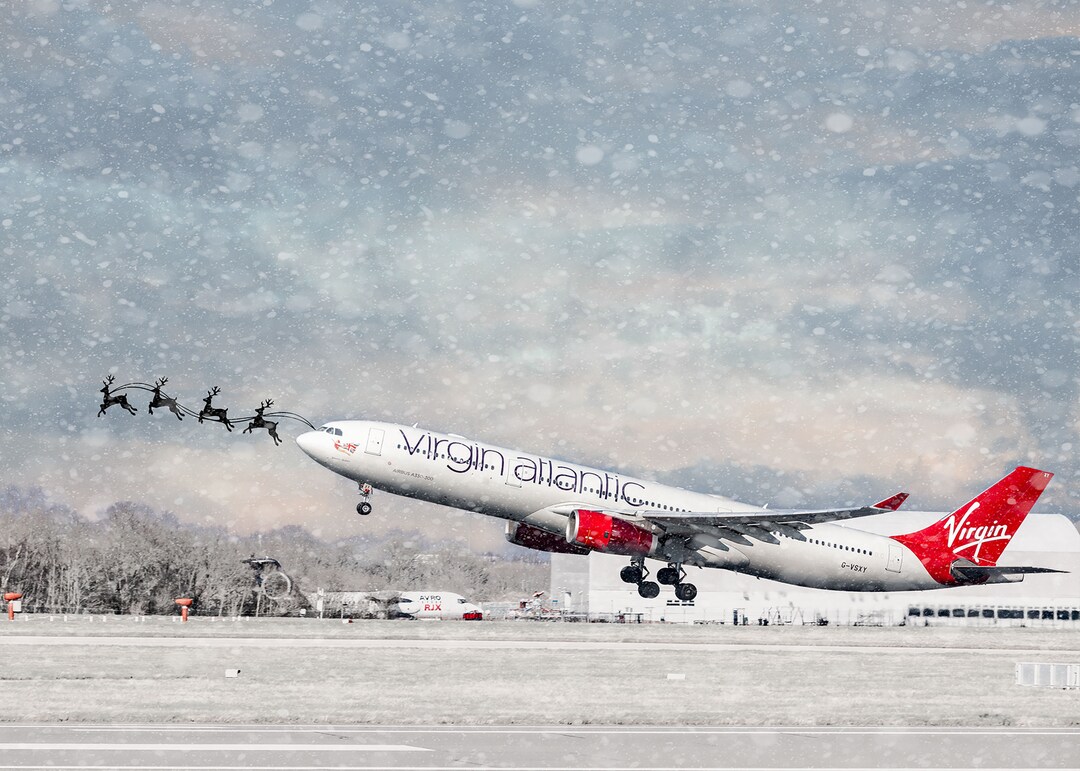 Virgin Atlantic Reindeer Christmas Card: Airbus A330 Art - Etsy UK