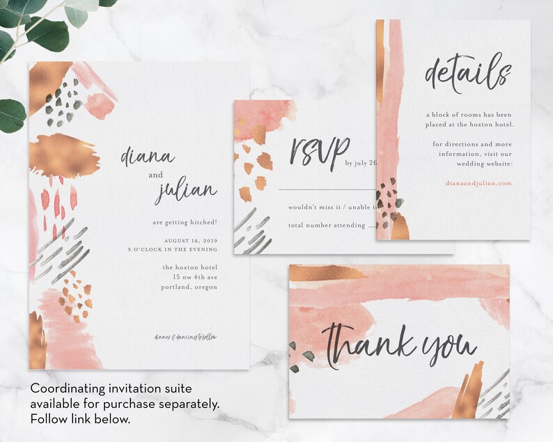 Digital Download Customizable Printable Wedding RSVP Cards Modern Blush /& Rose Gold Watercolor Wedding RSVP Cards