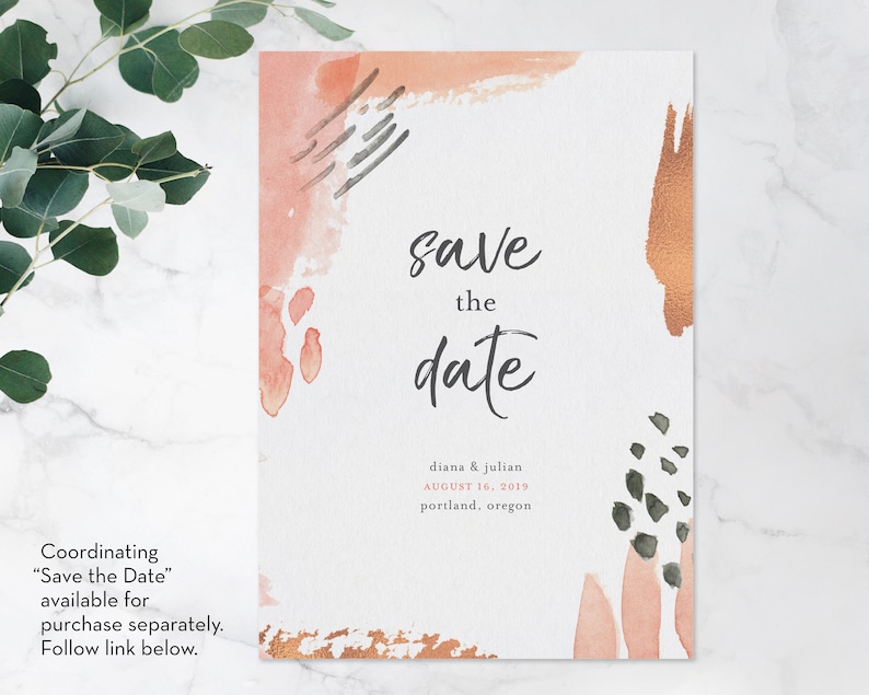 Digital Download Customizable Printable Wedding RSVP Cards Modern Blush /& Rose Gold Watercolor Wedding RSVP Cards