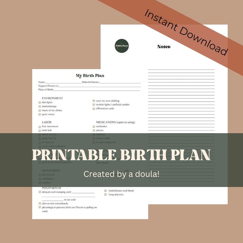 Birth Plan | Printable Birth Plan | Digital Download | Homebirth Plan ...