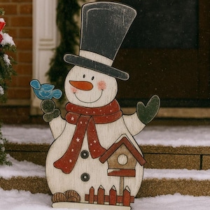 Wooden snowman outdoor decoration: Rustic Christmas porch sign