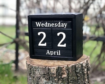 Calendario perpetuo de madera, Calendario de escritorio, Bloques de calendario negros, Calendario de oficina, Calendario de escritorio de bloques, Calendario 2025, Decoración del hogar de madera