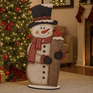 Wood snowman decor, Rustic Christmas yard sign, Wooden winter snowman, Holiday outdoor porch decoration, Christmas decorations outdoor