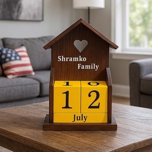 Wooden perpetual calendar, Personalized calendar, Desk calendar, Family calendar, Perpetual block calendar, 2025 calendar, Housewarming gift