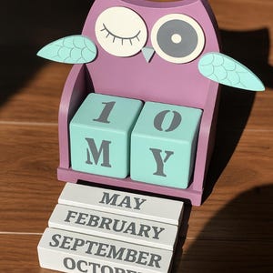 Wooden perpetual calendar kids, Wooden calendar blocks, Owl blocks, Desk block calendar 2025, Forever wooden calendar, Baby shower gift