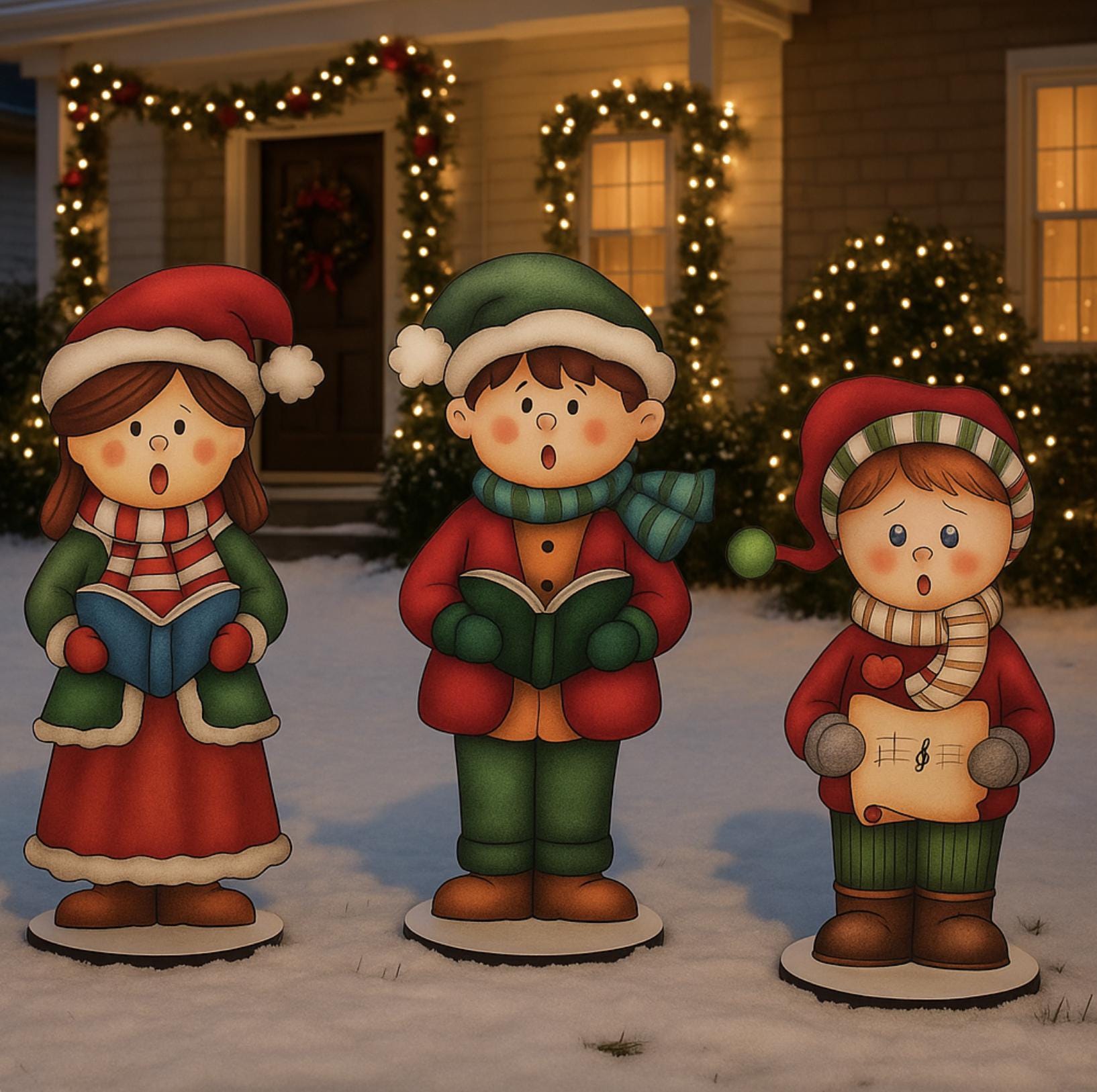 27 Christmas Yard Decorations for a Winter Wonderland Look 6 Outdoor Christmas carolers: Large wooden singing kids yard…