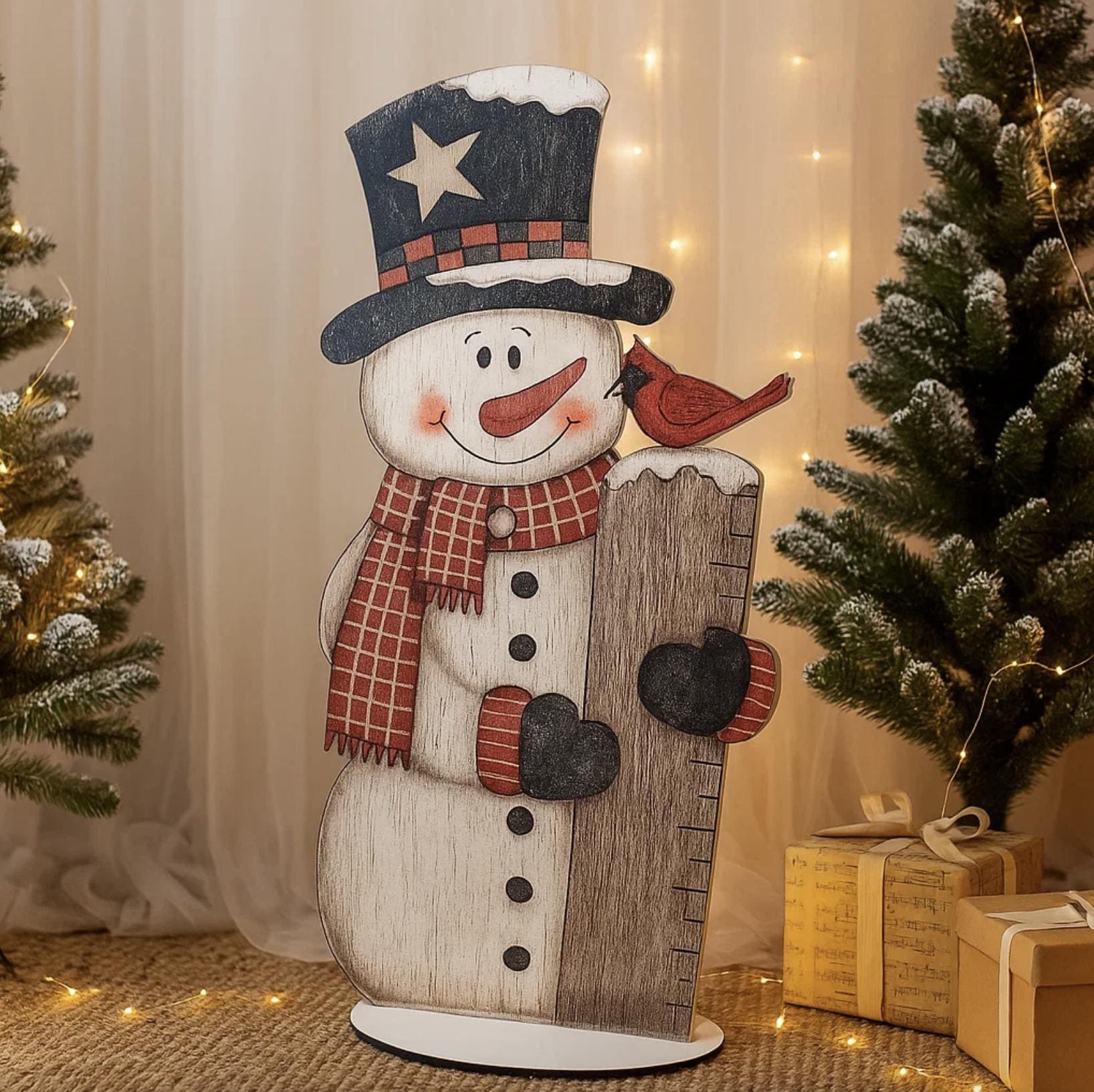 Rustic Wooden Snowman Yard Sign, Outdoor Winter Porch Decoration