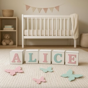 Custom name wooden blocks, Personalized blocks, Name wooden blocks, Montessori wooden toy, Alphabet blocks, Nursery decor girl
