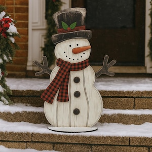 Rustic Wooden Snowman Yard Sign: Christmas Decorations Outdoor Porch Decor