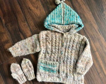 Toddler sweater with hood and gloves for size 1-2 years|Boys sweater|Kids jumper|Handmade knitted jumper|Kids sweater|Warm boy sweater |