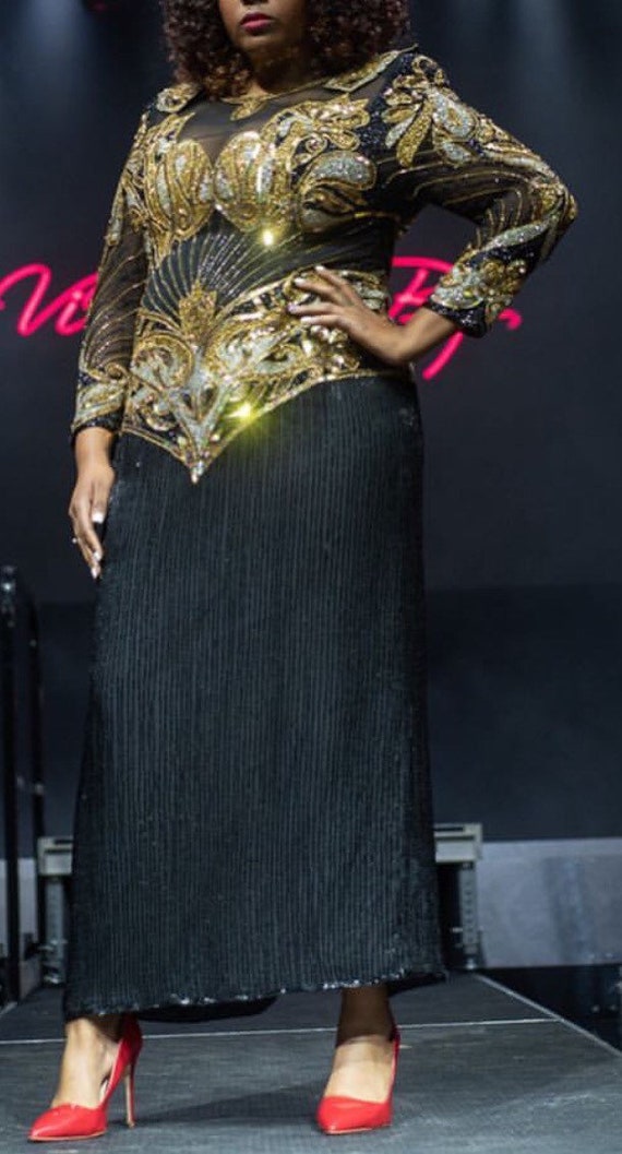 80s Sequin Sheer Bust Beaded Dress Holiday Glam Dr