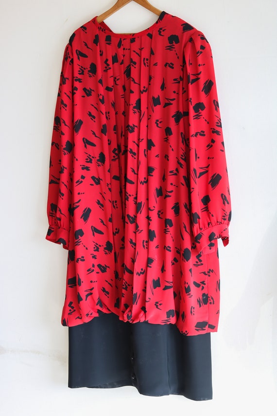 80s Plus Size Vintage Dress Red Black Abstract Pri