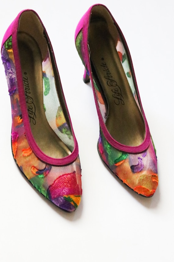 80s Pumps Sheer Pumps Floral Heels Vintage Pumps C